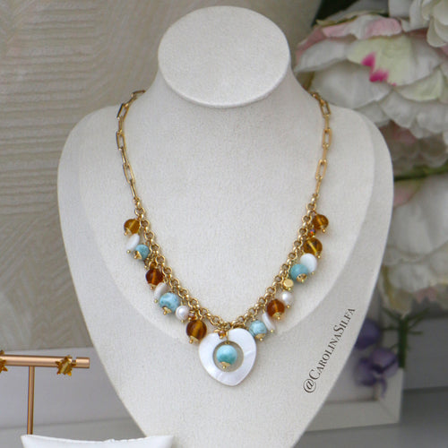 COLLAR AMOR LARIMAR Y AMBAR