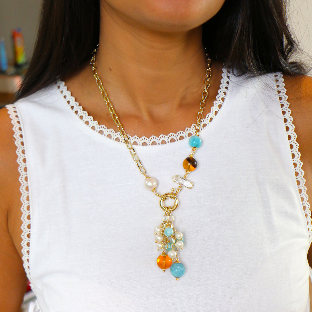 COLLAR LARIMAR Y AMBAR