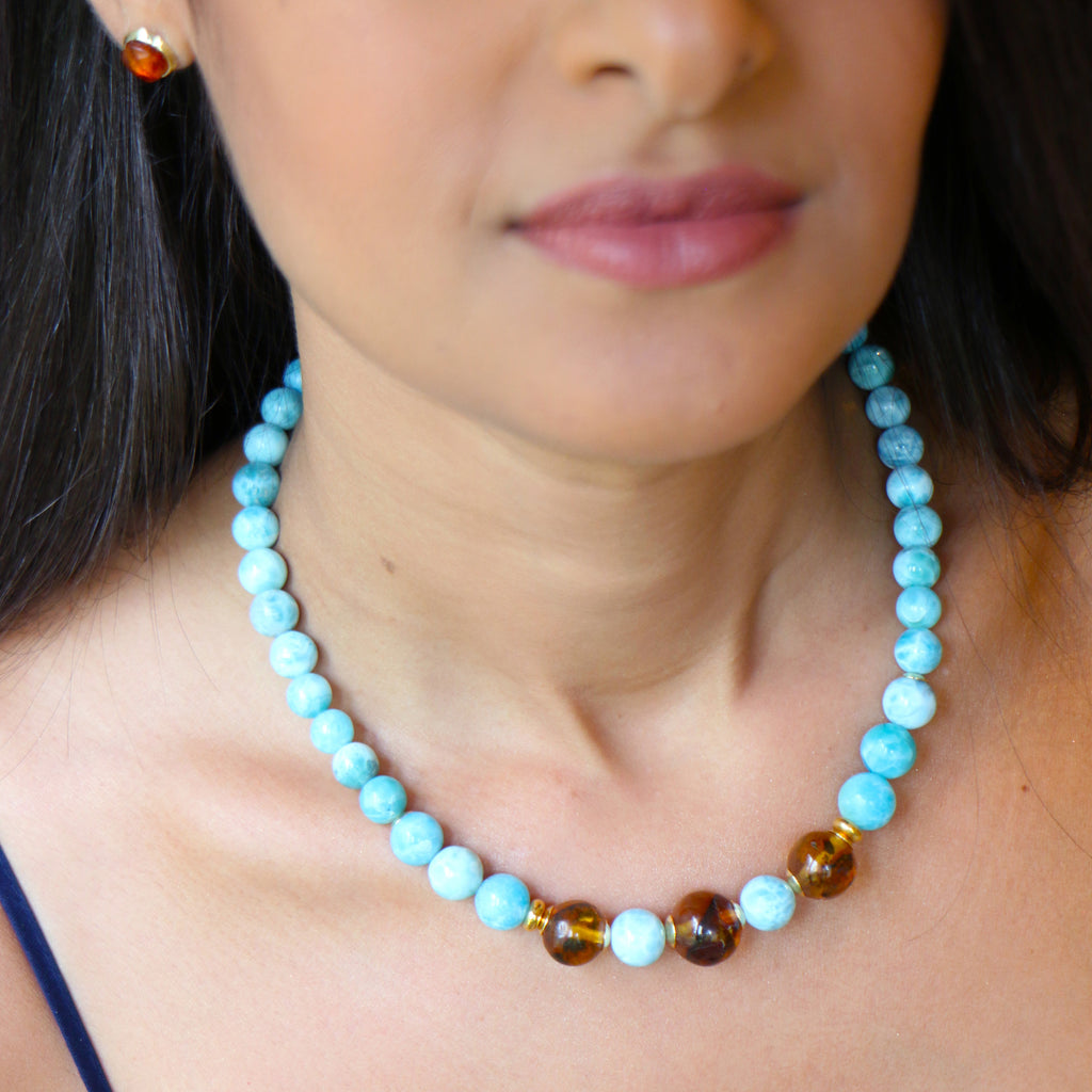 COLLAR LARIMAR Y AMBAR