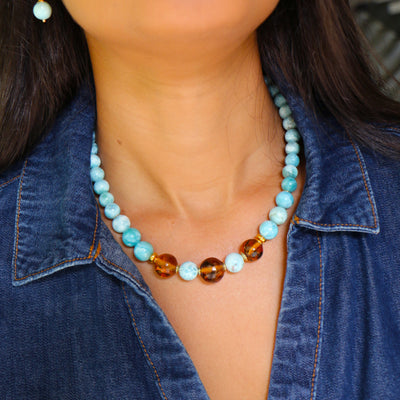 COLLAR LARIMAR Y AMBAR