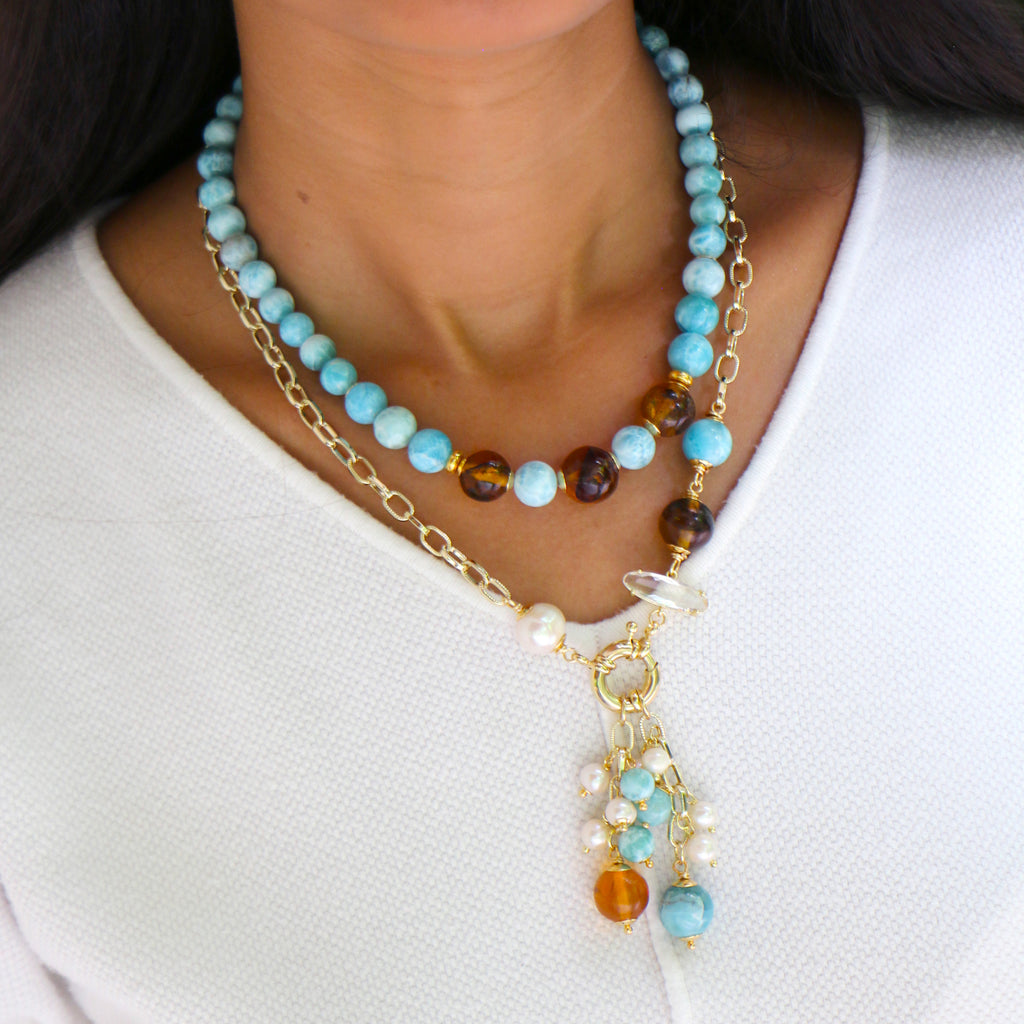 COLLAR LARIMAR Y AMBAR