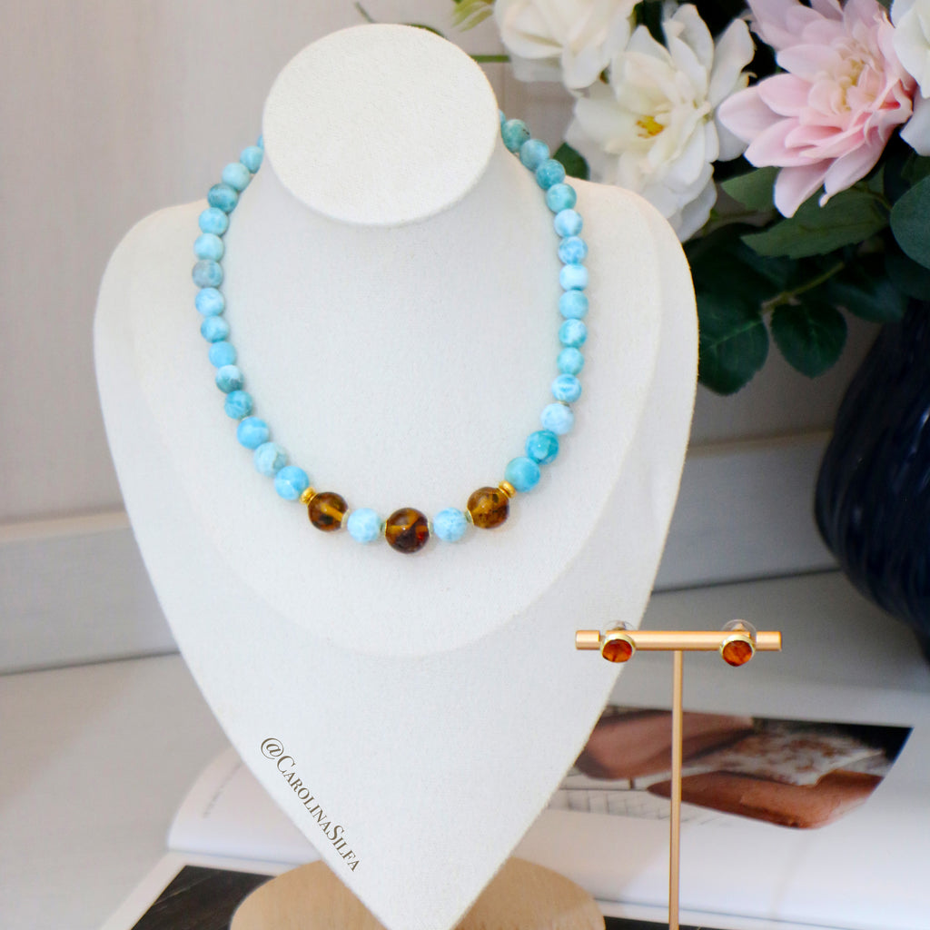 COLLAR LARIMAR Y AMBAR