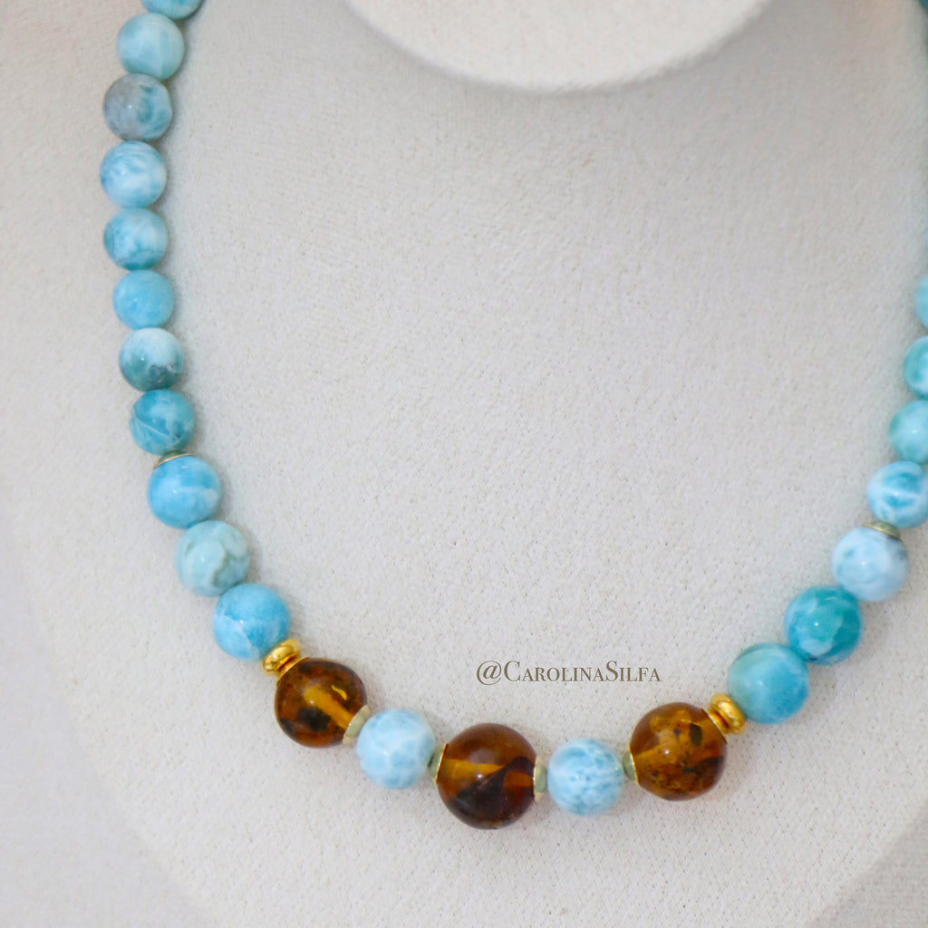 COLLAR LARIMAR Y AMBAR