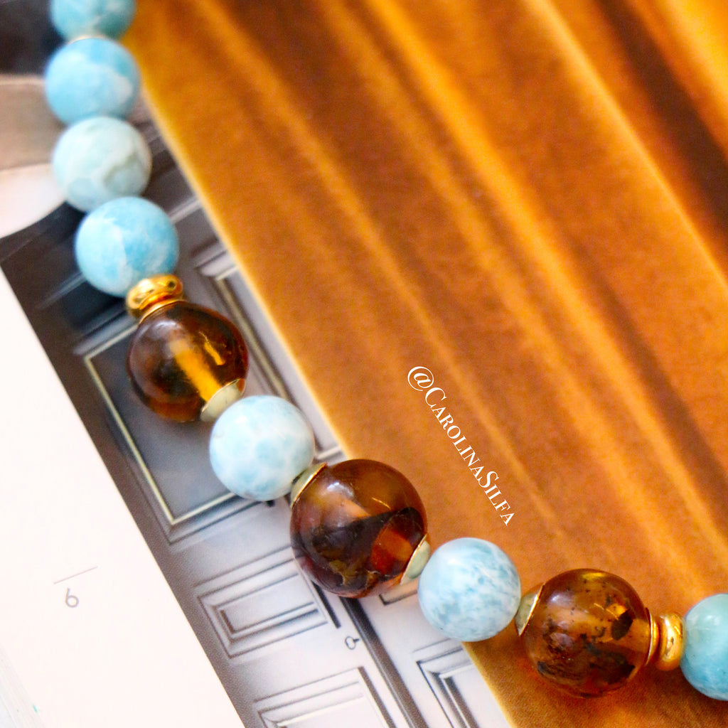 COLLAR LARIMAR Y AMBAR