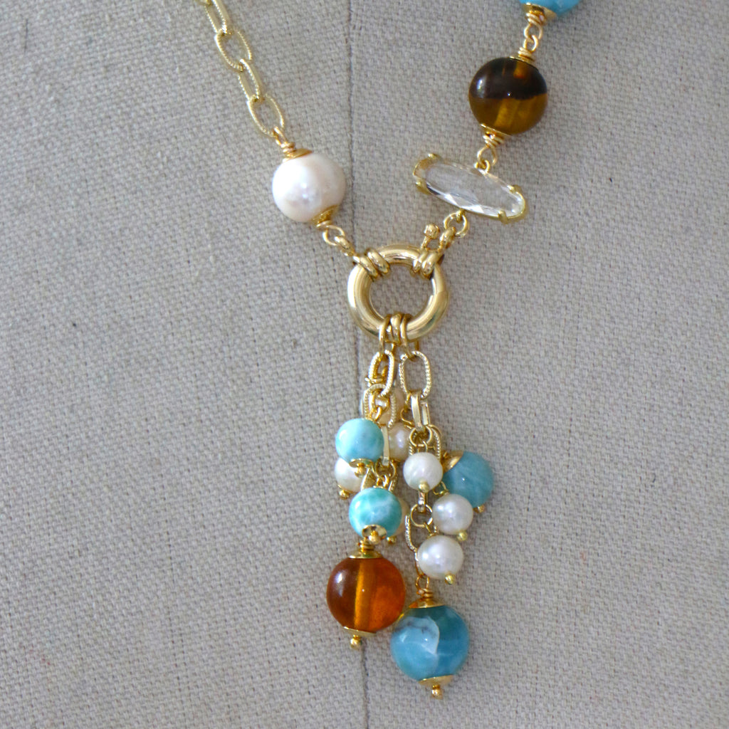 COLLAR LARIMAR Y AMBAR